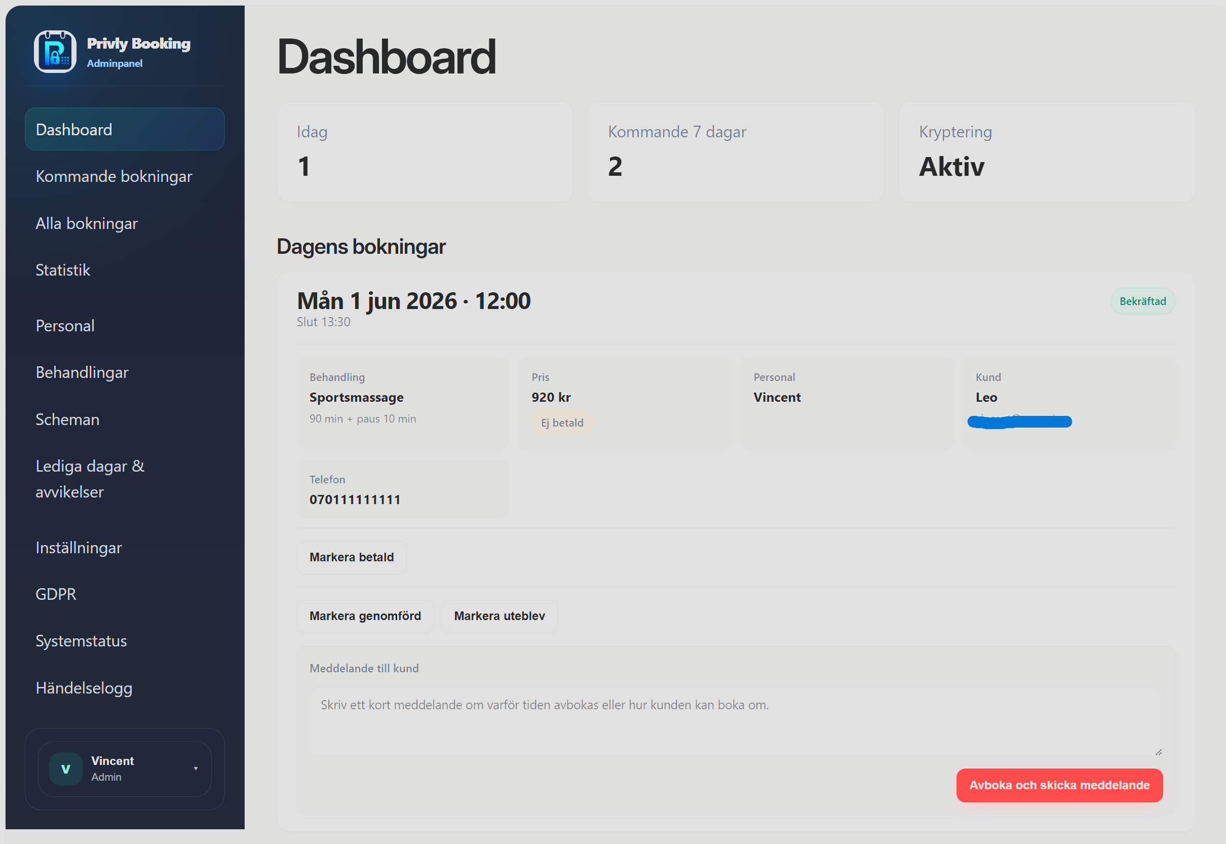 self-hosted WordPress booking plugin dashboard and today’s bookings